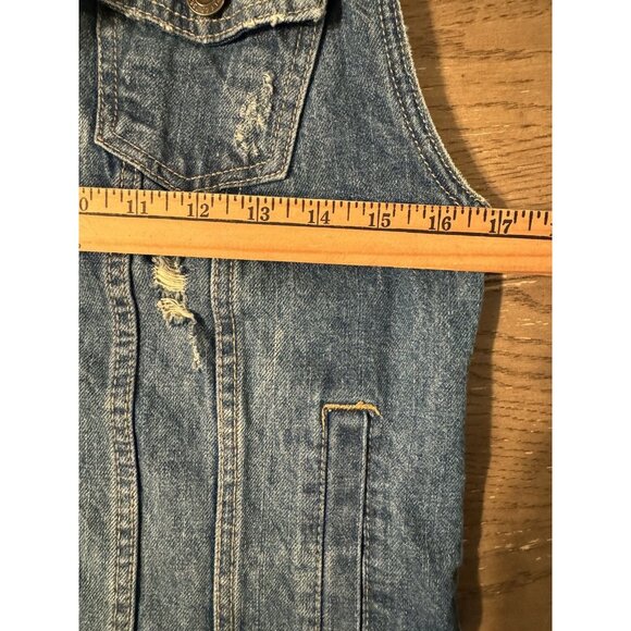 Mossimo Vest Medium Distressed Denim Blue Jean 90s Punk Skater Grunge Streetwear - Picture 3 of 8
